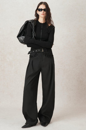 Casual Pleated Wide-Leg Suit Pants