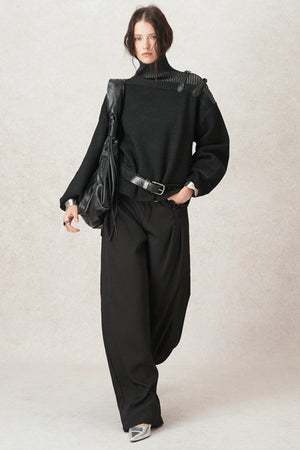 Casual Pleated Wide-Leg Suit Pants