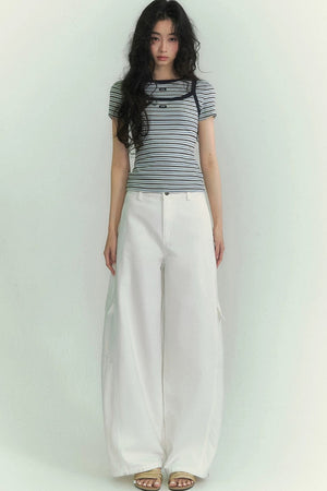 Casual Striped T-Shirt Suspender Set