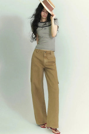 Casual Striped T-Shirt Suspender Set