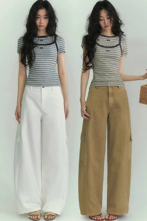 Casual Striped T-Shirt Suspender Set