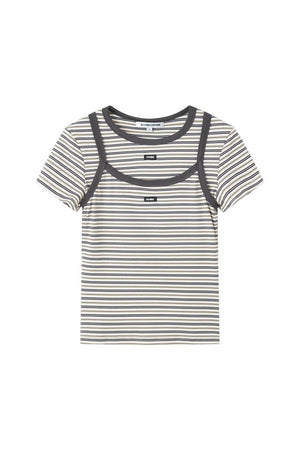 Casual Striped T-Shirt Suspender Set