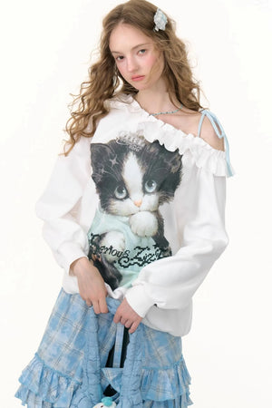 Cat Print Lazy Style Sweatshirt