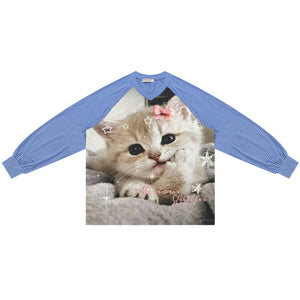 Cat Print Raglan Long Sleeve T-Shirt