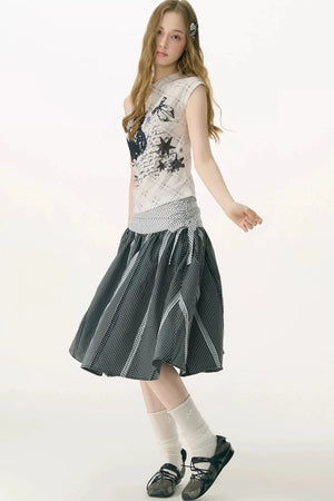 Cat Shadow Off-Shoulder Mesh T-Shirt