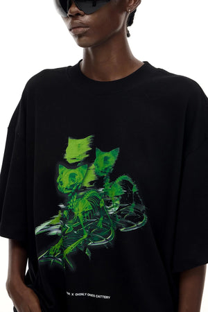 Cat Skeleton Print T-Shirt