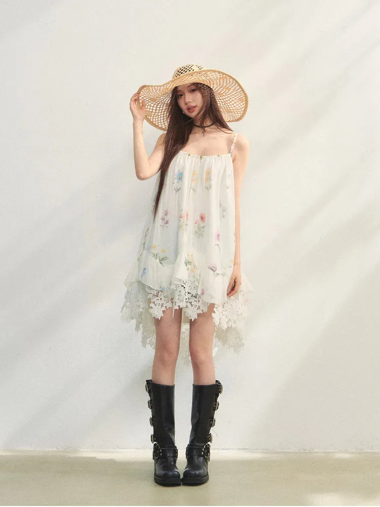 Floral Beaded Spliced Lace Strapless Dress