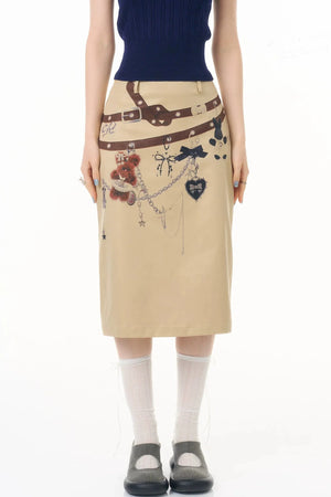 Chain Bear Khaki Skirt