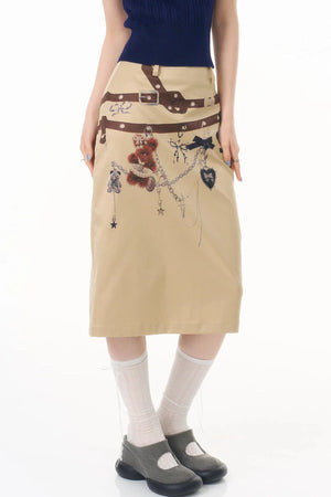 Chain Bear Khaki Skirt