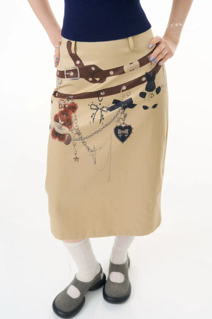 Chain Bear Khaki Skirt