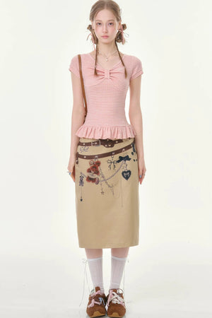 Chain Bear Khaki Skirt