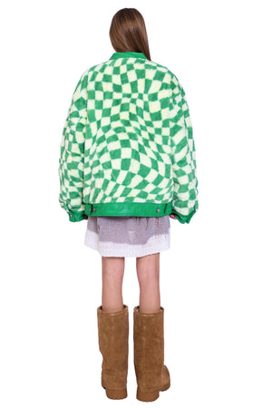 Checkerboard Plush Panel Coat