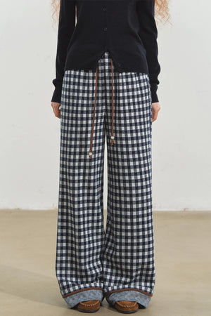 Checkerboard Wide-Leg Trousers