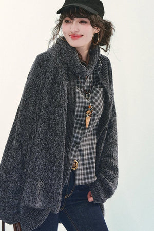Chenille Knit Scarf Cardigan