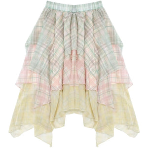 Cherry Blossom Plaid Chiffon Skirt