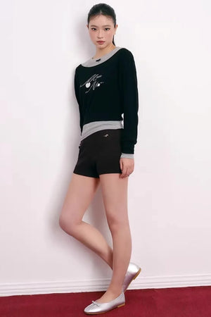 Cherry Embroidery Half-Zip Top Set-Up