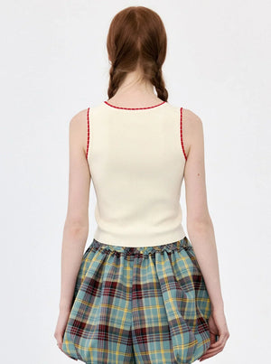 Cherry Lace Embroidered Knit Vest Top
