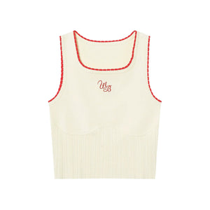 Cherry Lace Embroidered Knit Vest Top