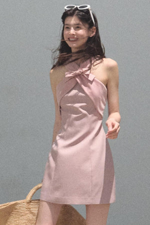 Cherry Melon Sleeveless Halterneck A-Line Dress
