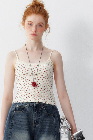 Cherry Print Cotton Lace Camisole