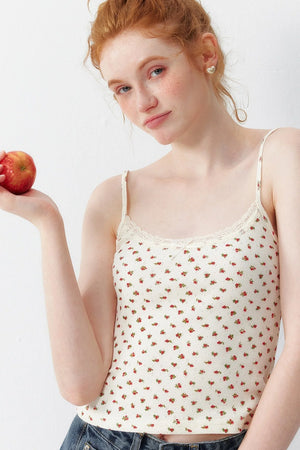 Cherry Print Cotton Lace Camisole