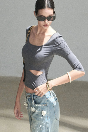 Chest Pad Long Sleeve Top