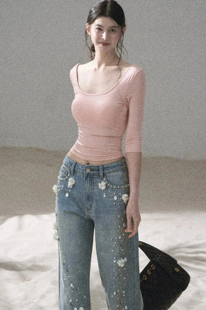 Chest Pad Long Sleeve Top