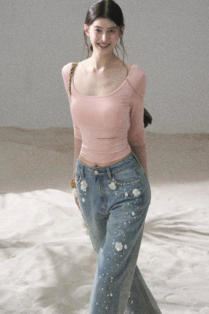 Chest Pad Long Sleeve Top