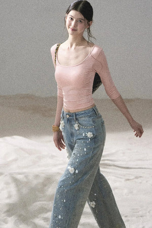 Chest Pad Long Sleeve Top