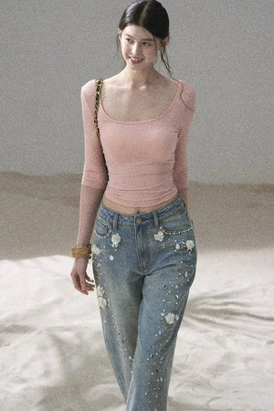 Chest Pad Long Sleeve Top