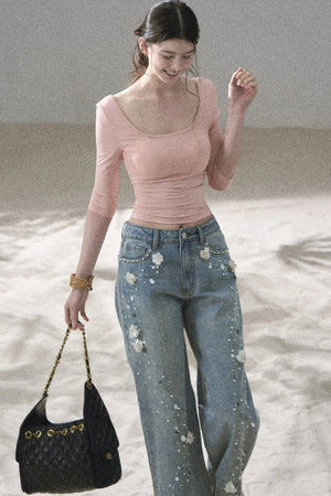 Chest Pad Long Sleeve Top
