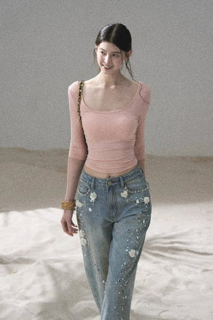 Chest Pad Long Sleeve Top
