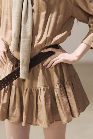 Chestnut Brown Shirt Dress And Pants Set-Up