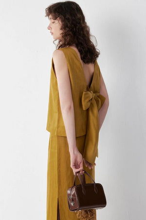 Chic Bowknot V-Neck Vest Set-Up