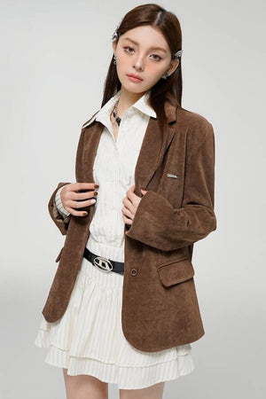 Chic Brown Corduroy Blazer