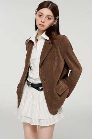 Chic Brown Corduroy Blazer