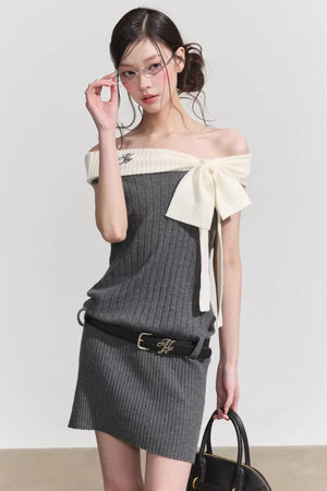 Chic One-Shoulder Bow Tie Mini Dress