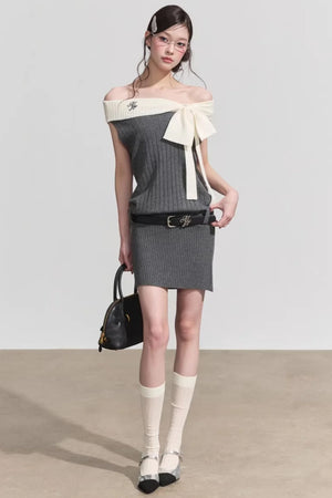 Chic One-Shoulder Bow Tie Mini Dress