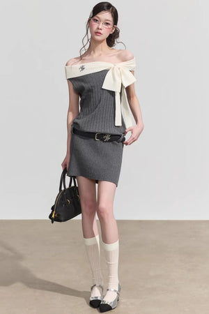 Chic One-Shoulder Bow Tie Mini Dress