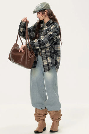 Chic Retro Plaid Collar Shirt