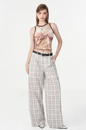 Chic White Plaid Casual Trousers