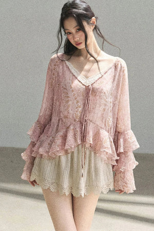 Chiffon Bell-Sleeve Blouse