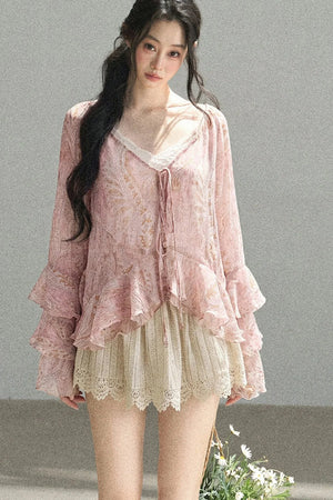 Chiffon Bell-Sleeve Blouse