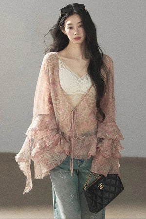 Chiffon Bell-Sleeve Blouse