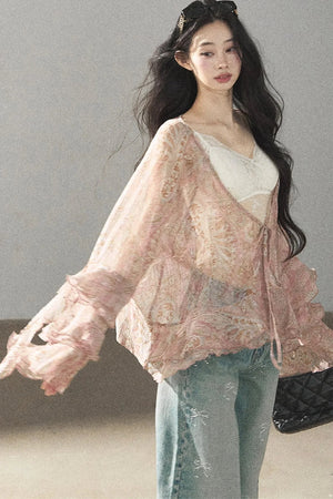 Chiffon Bell-Sleeve Blouse
