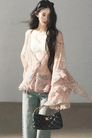 Chiffon Bell-Sleeve Blouse