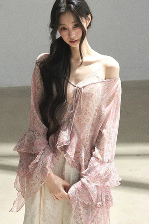 Chiffon Bell-Sleeve Blouse