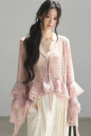 Chiffon Bell-Sleeve Blouse