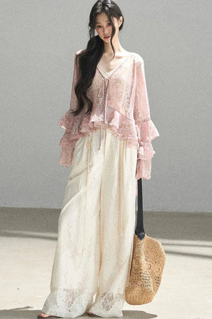Chiffon Bell-Sleeve Blouse