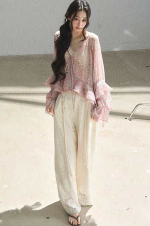 Chiffon Bell-Sleeve Blouse